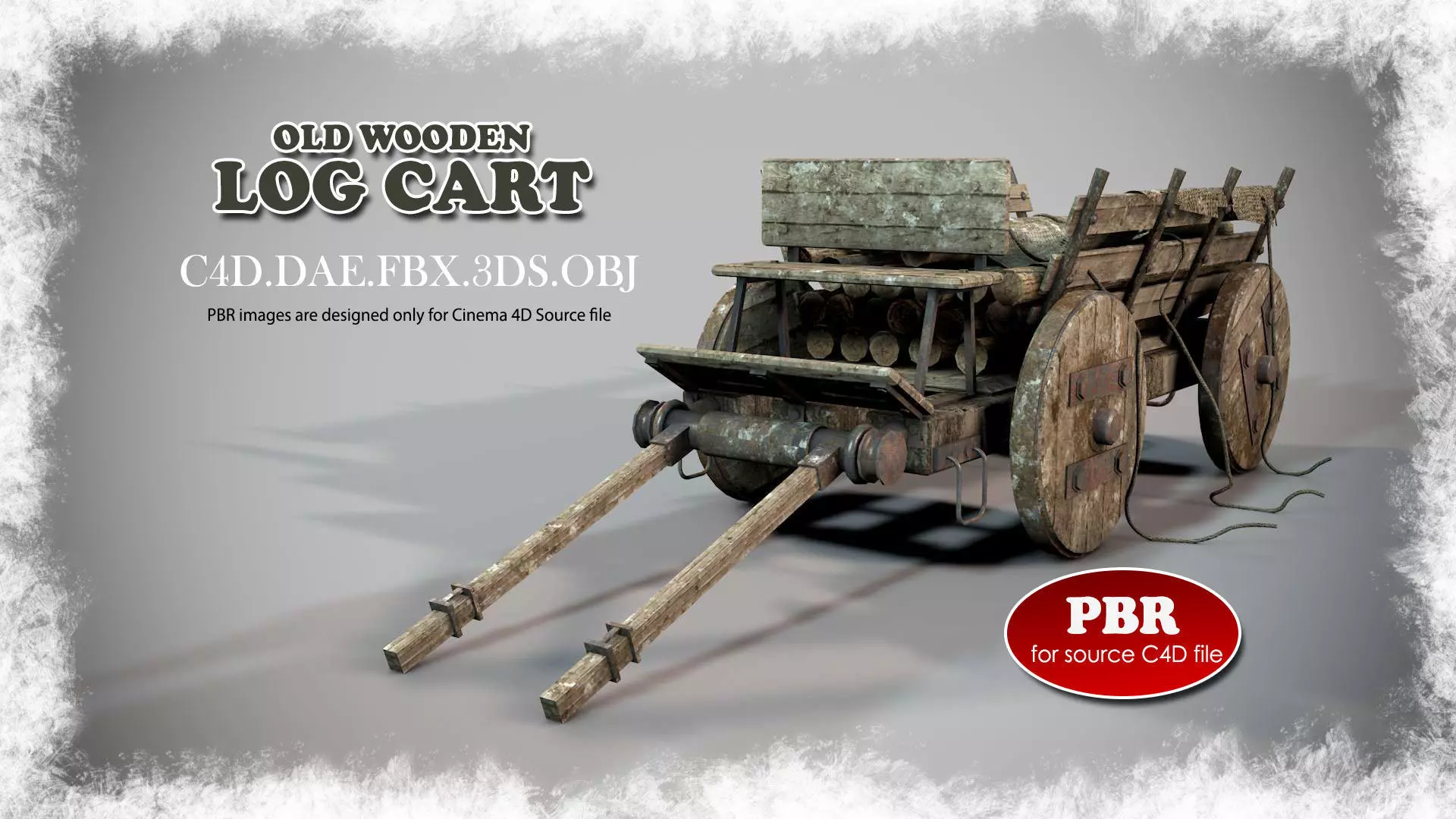 Old Wooden Log Cart 3D model_0