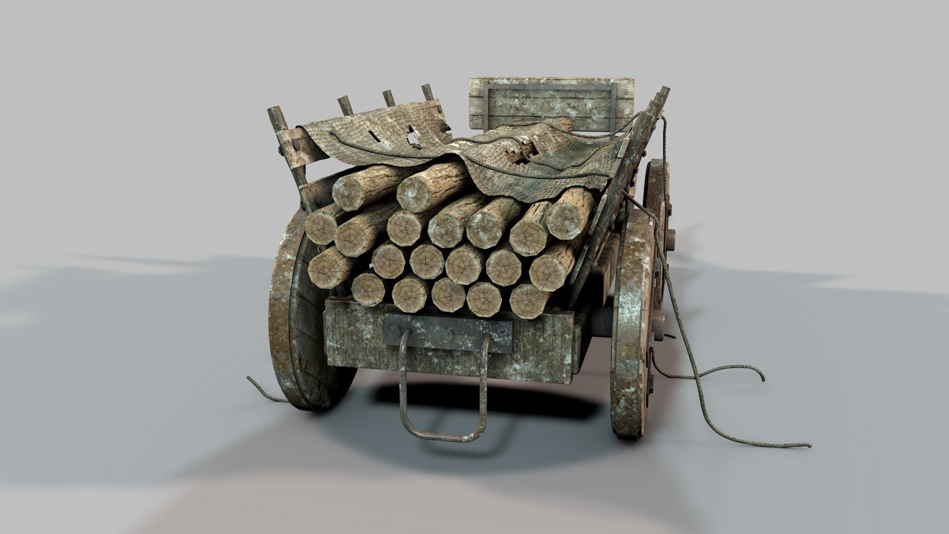 Old Wooden Log Cart 3D model_5