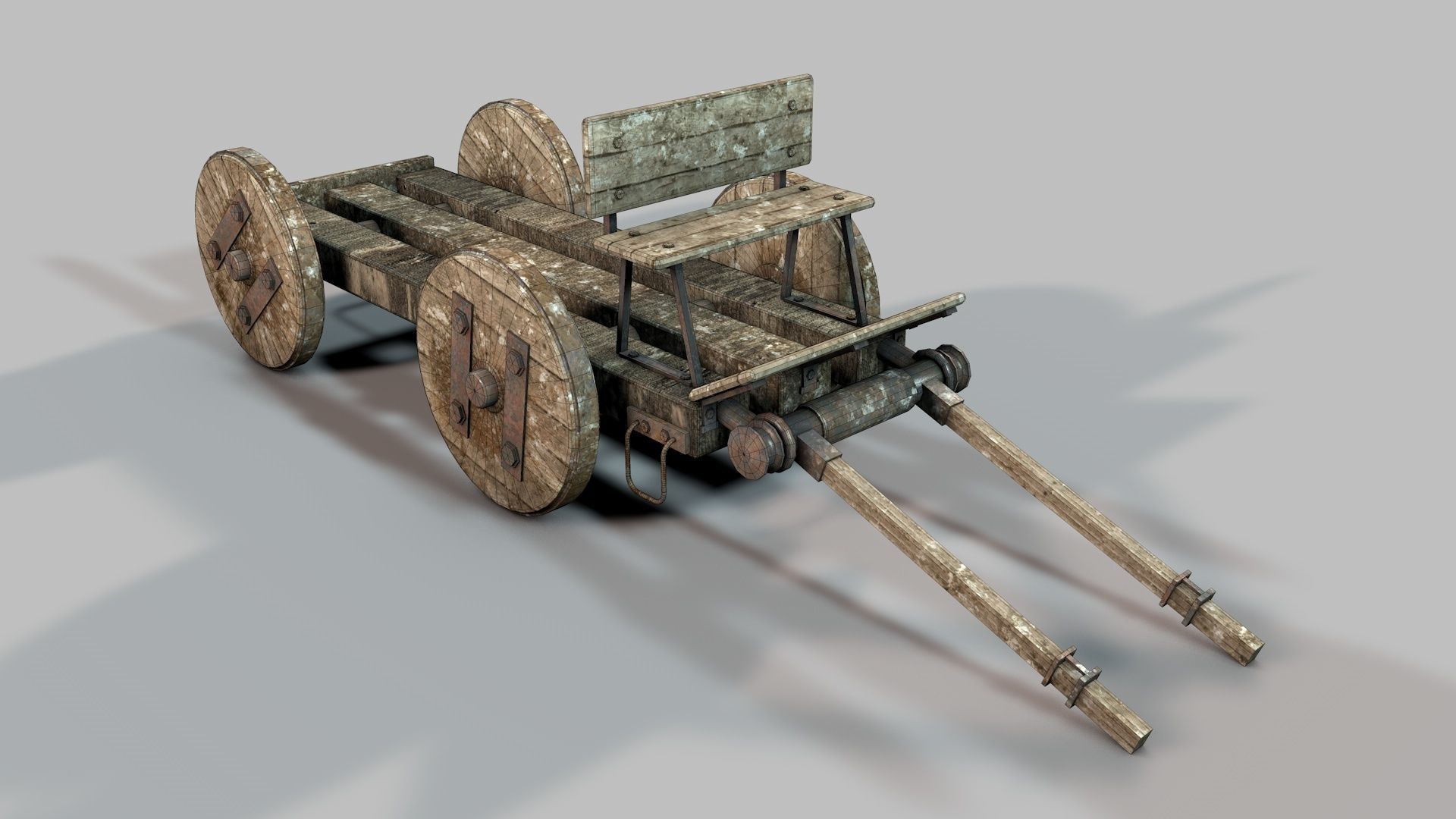 Old Wooden Log Cart 3D model_8