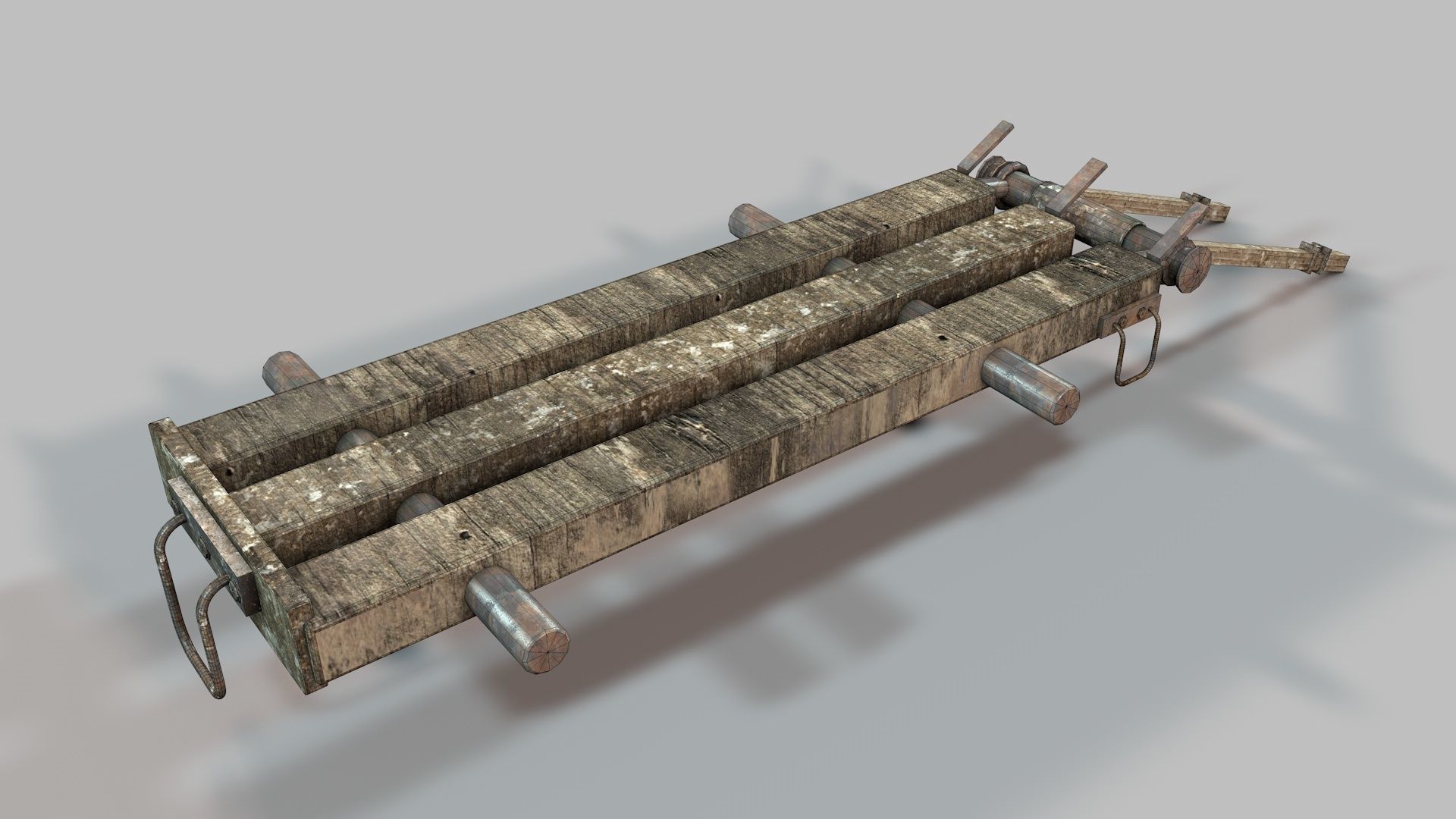 Old Wooden Log Cart 3D model_9