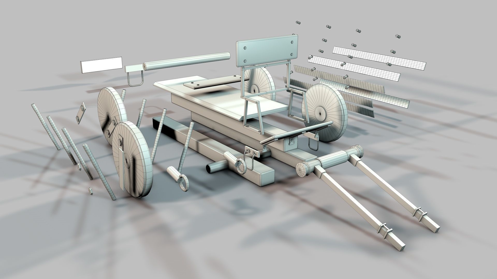 Old Wooden Log Cart 3D model_20