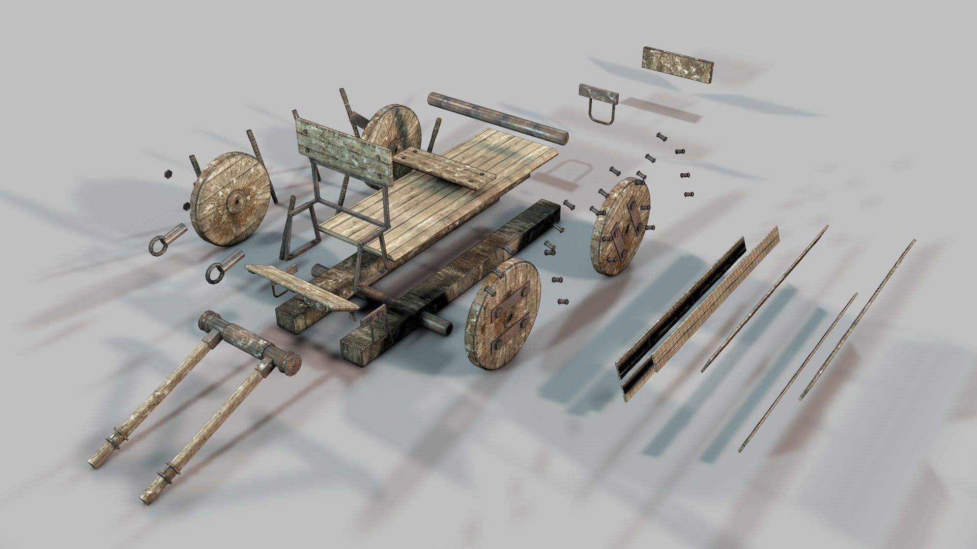Old Wooden Log Cart 3D model_19