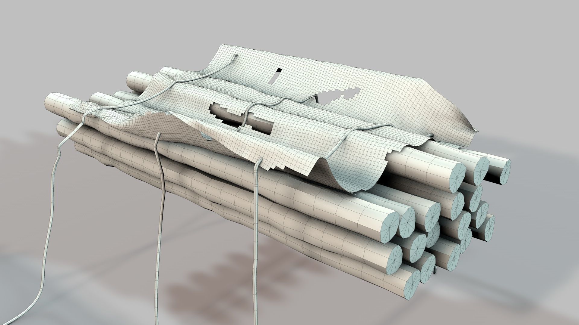 Old Wooden Log Cart 3D model_13