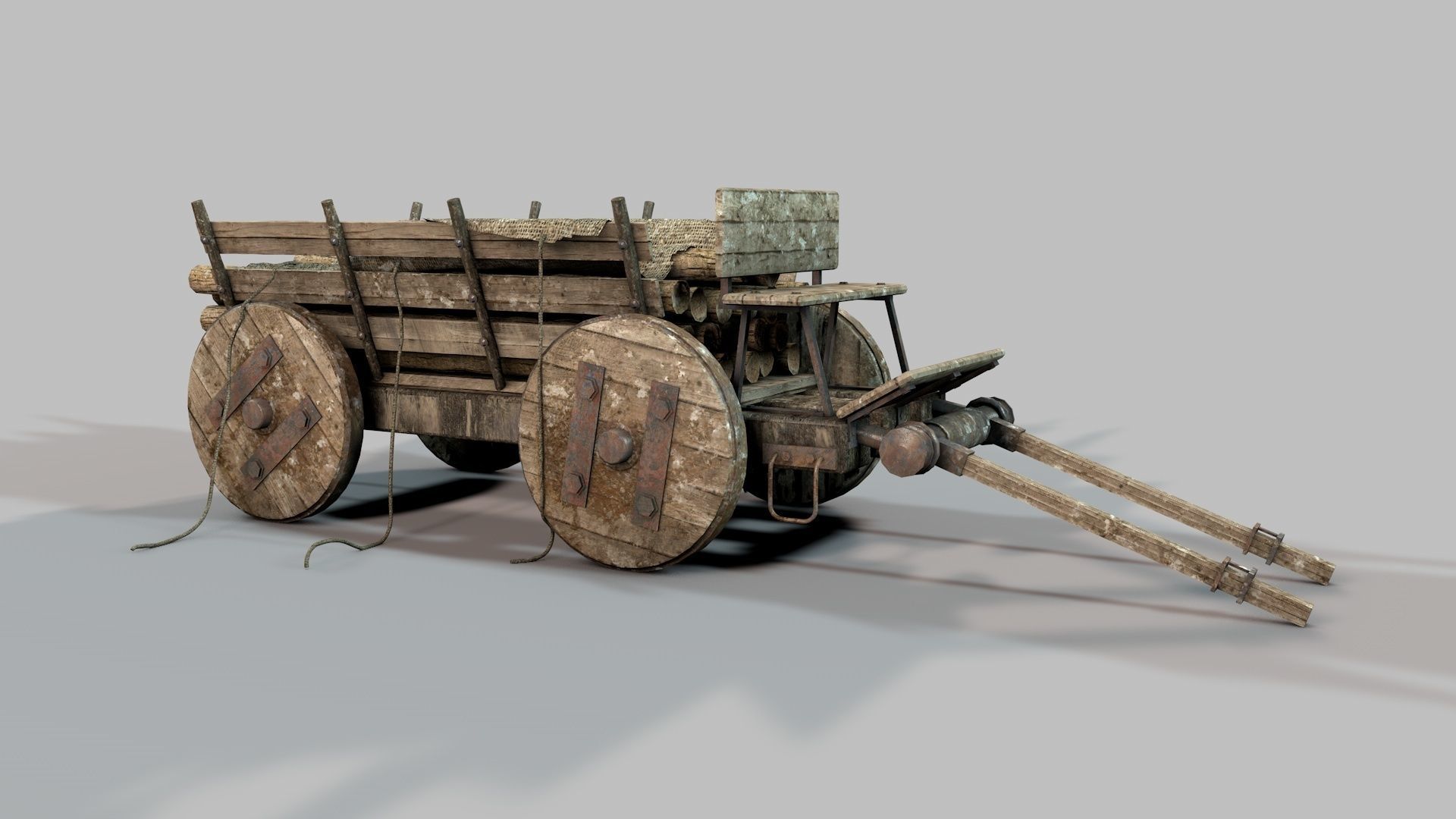 Old Wooden Log Cart 3D model_2