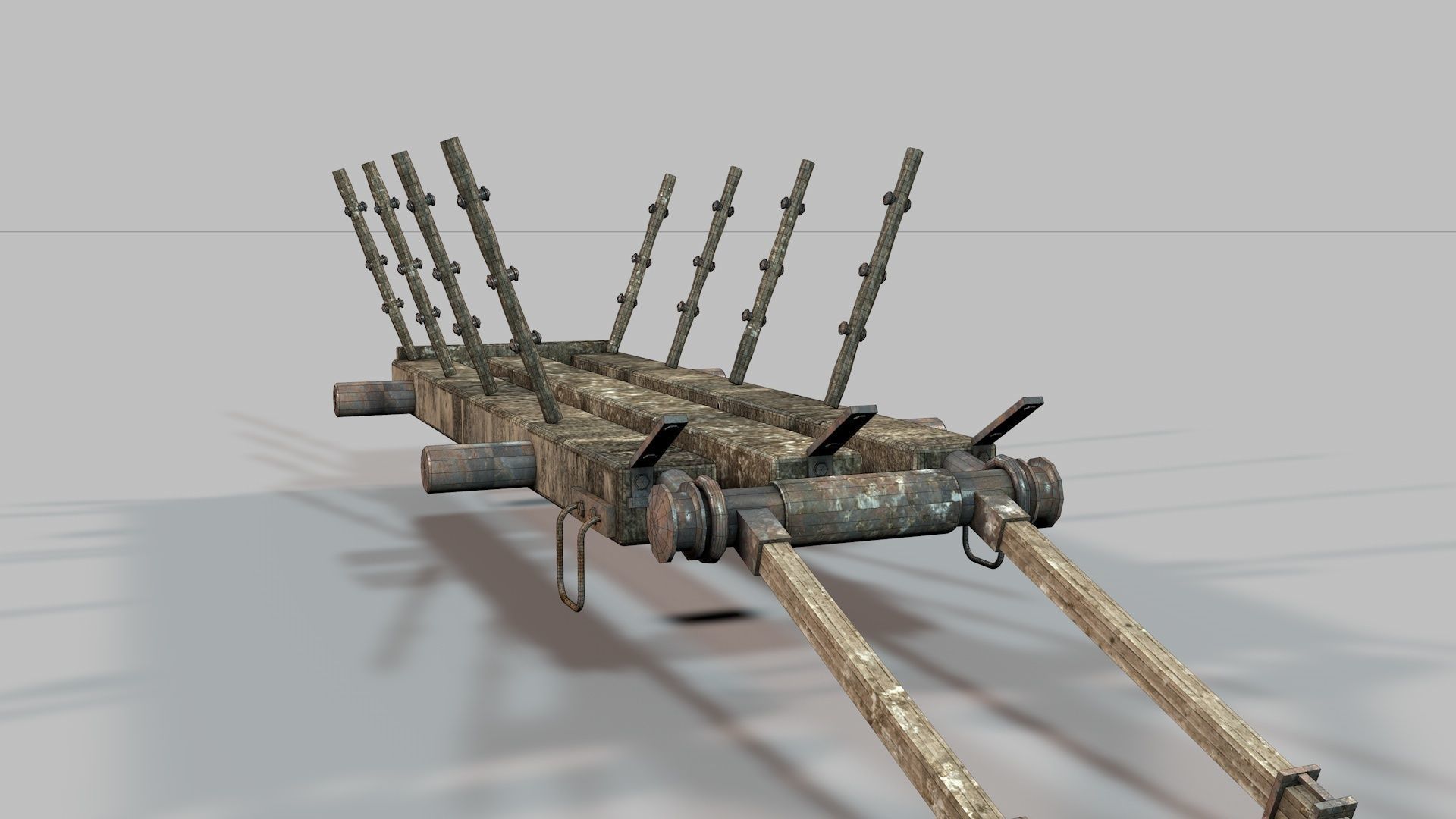 Old Wooden Log Cart 3D model_10