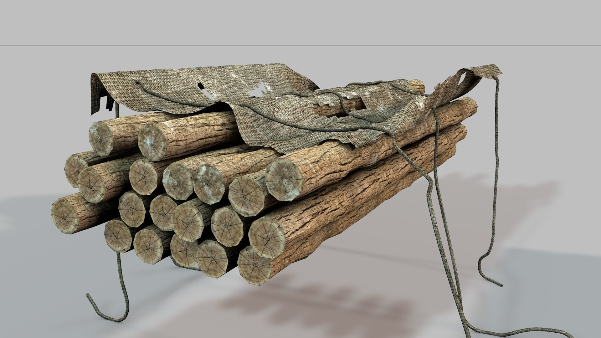 Old Wooden Log Cart 3D model_12