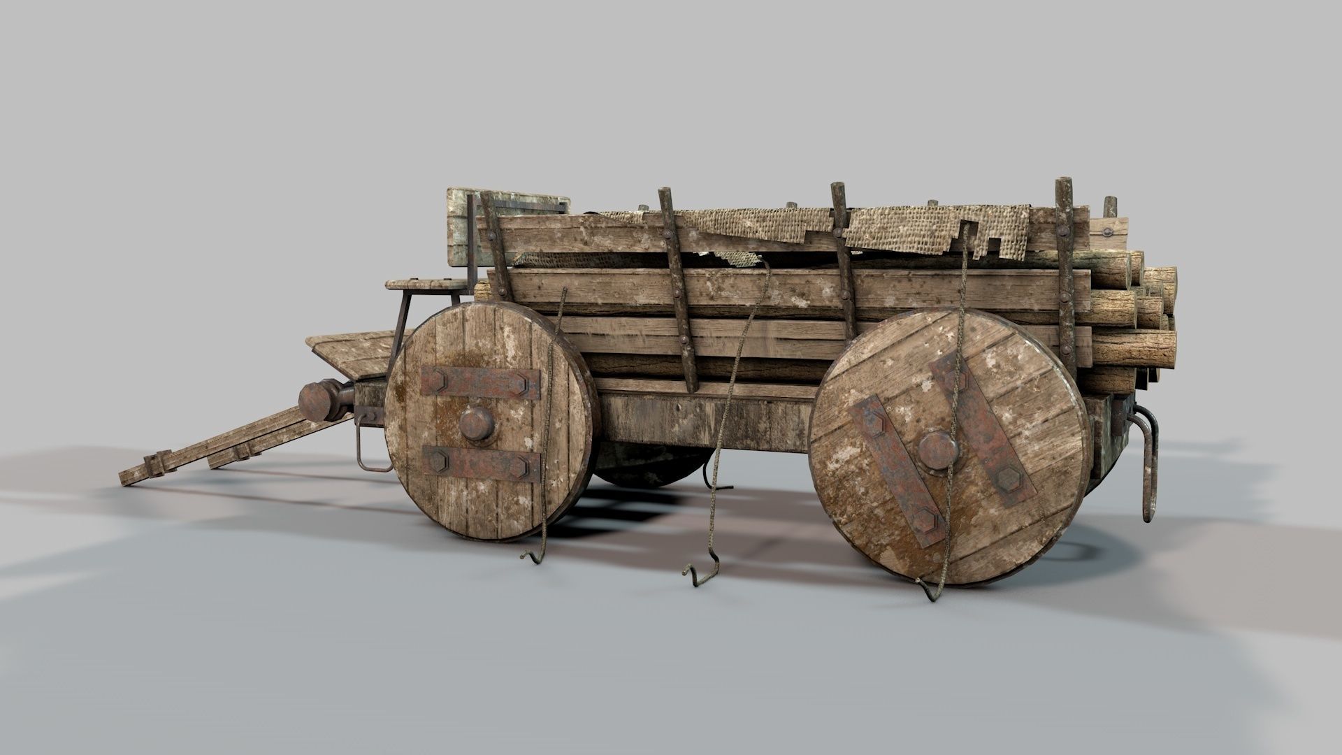 Old Wooden Log Cart 3D model_4