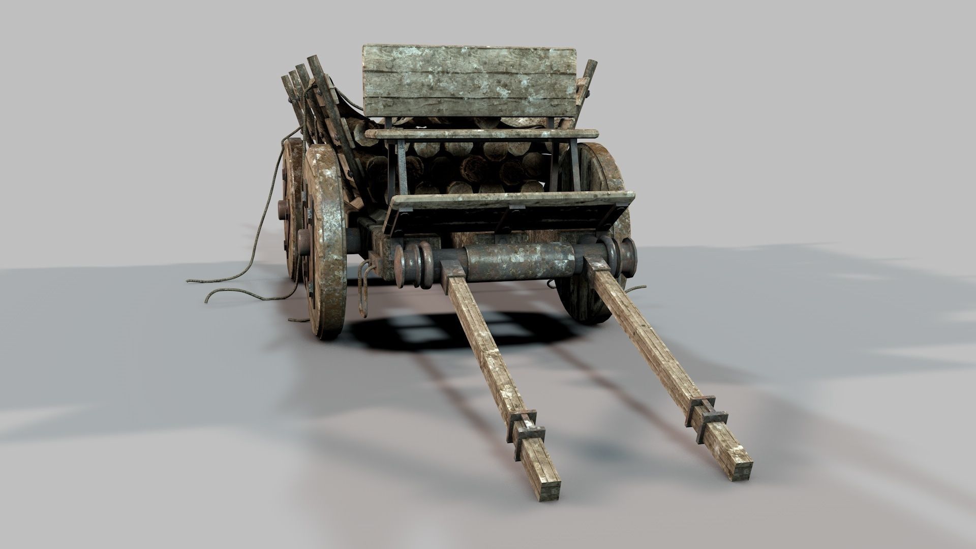 Old Wooden Log Cart 3D model_3