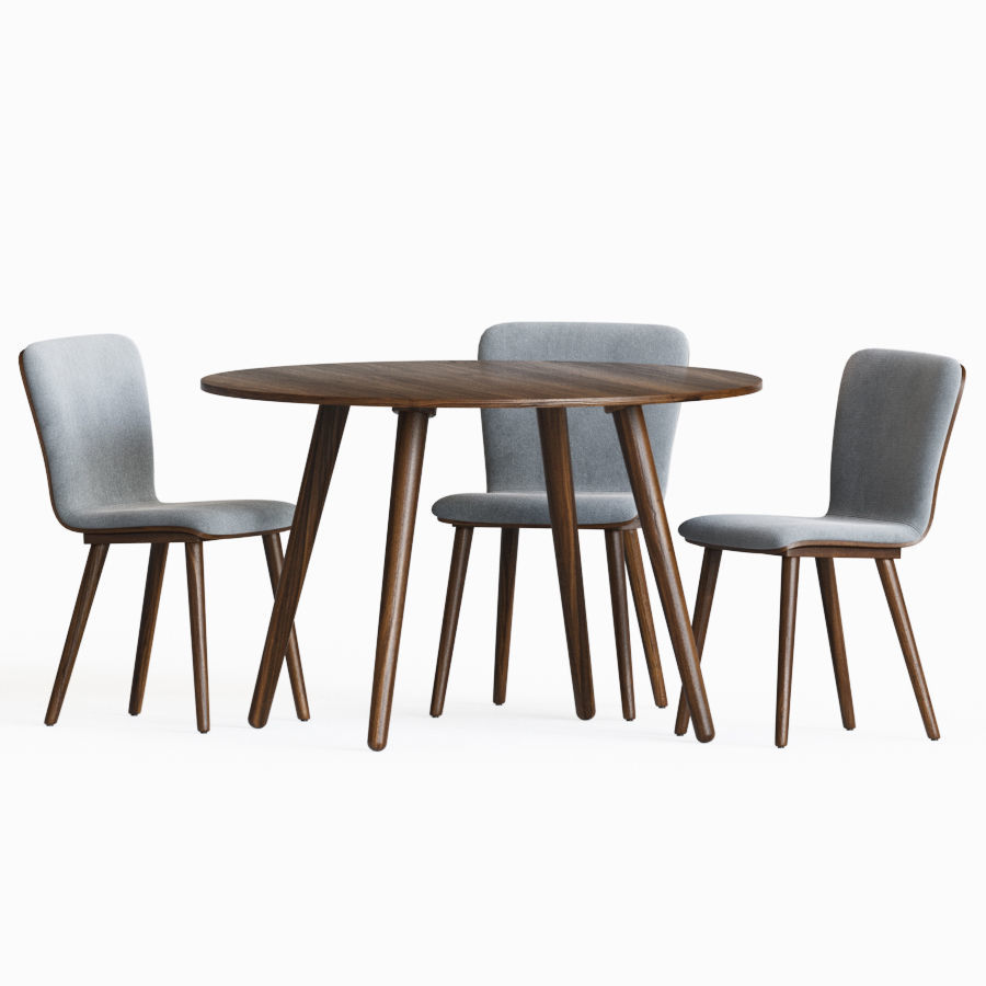Dining Set with four chairs and round table 3D model_2