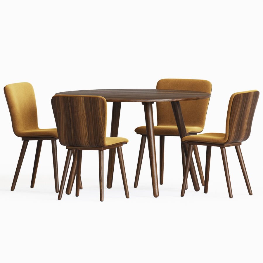 Dining Set with four chairs and round table 3D model_1