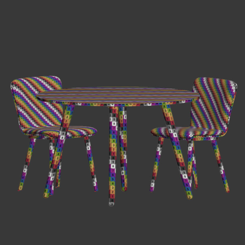 Dining Set with four chairs and round table 3D model_3