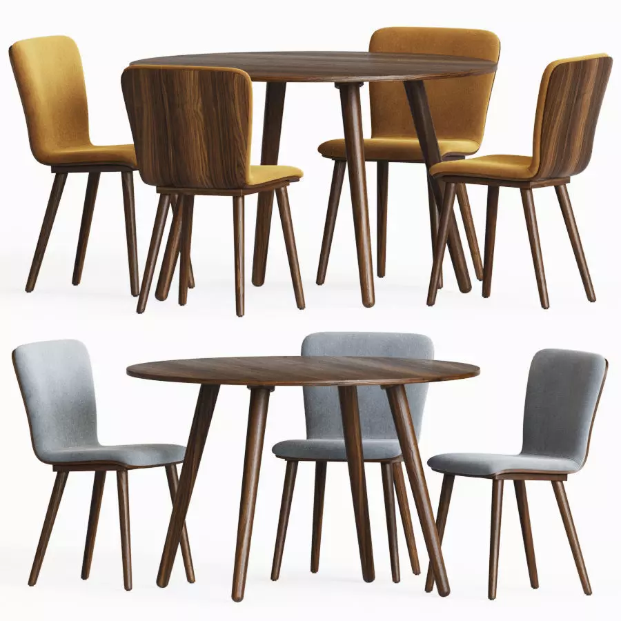Dining Set with four chairs and round table 3D model_0