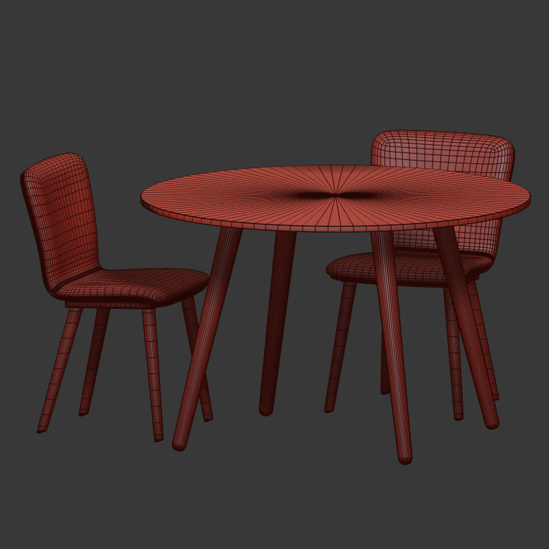 Dining Set with four chairs and round table 3D model_4