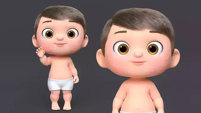 Grey Cartoon Baby Character 3D model
