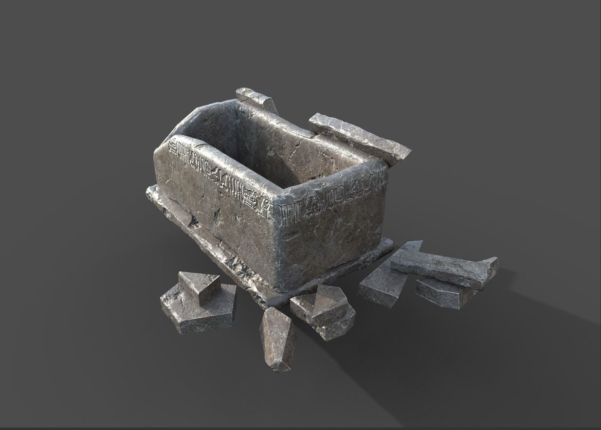 Opened Broken Egyptic Sarcophagus 3D model_3