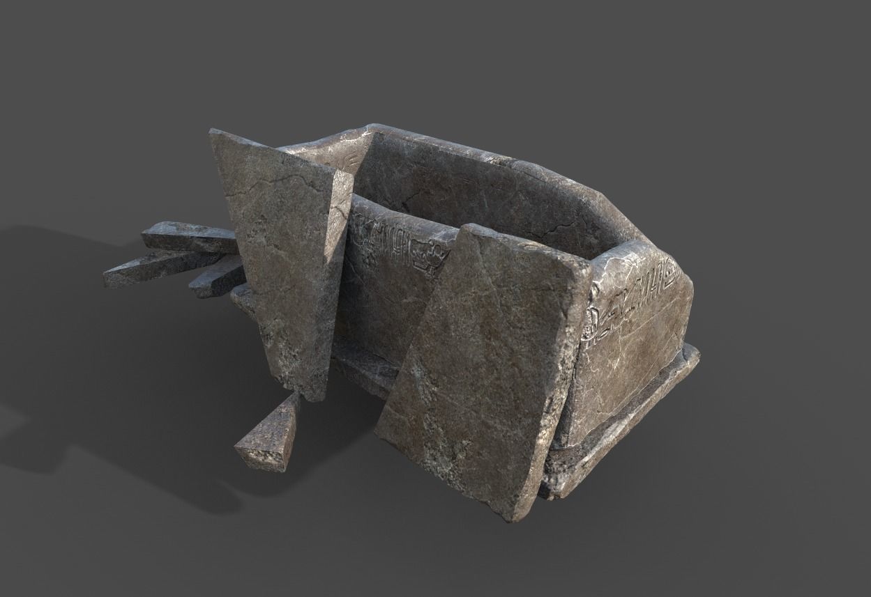 Opened Broken Egyptic Sarcophagus 3D model_2