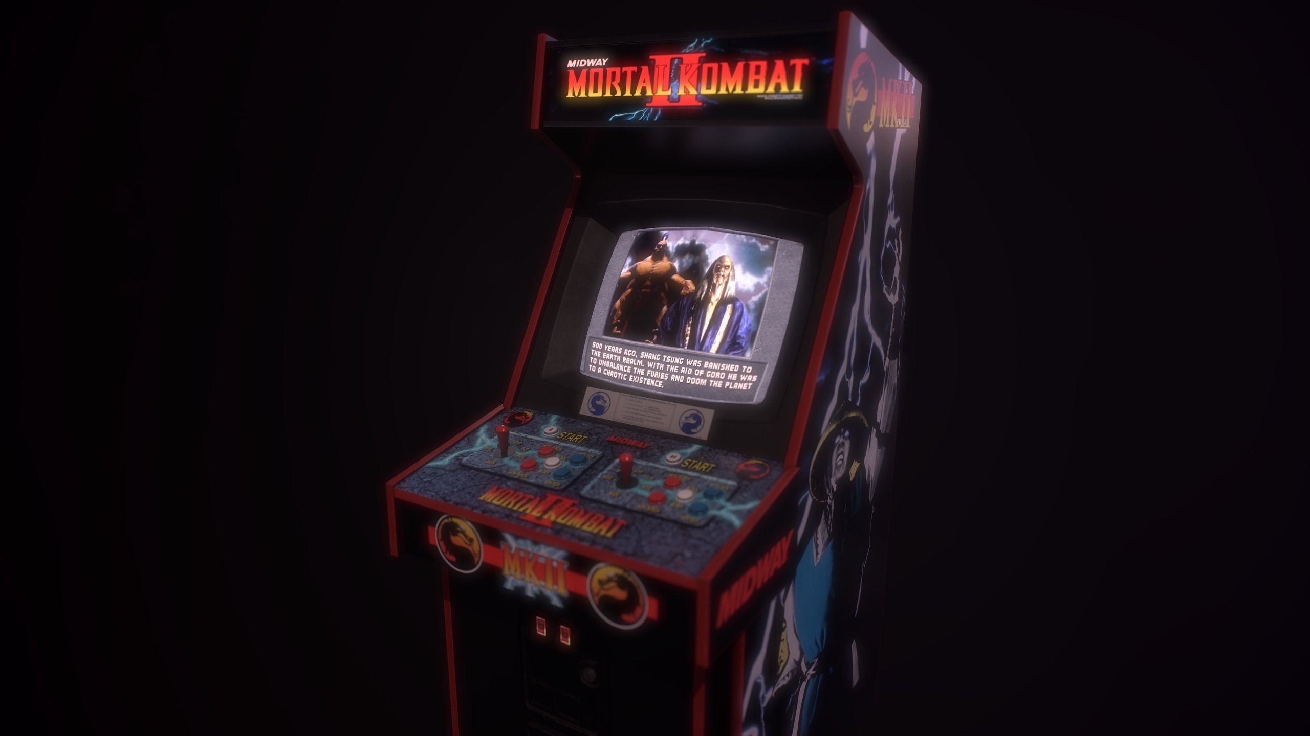 Mortal Kombat 2 Arcade Machine Low-poly 3D model_2