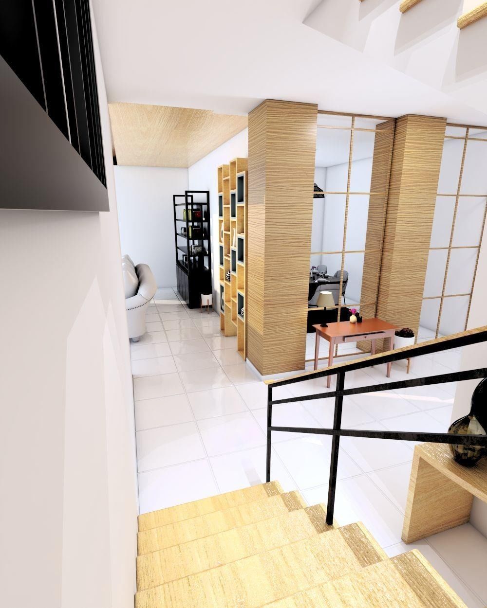 Modern staircase interior 3D model_2