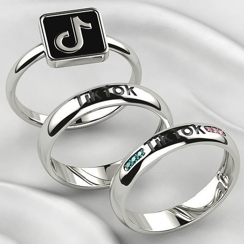 TikTok Enamel Rings Set Gold or Silver 3D print model