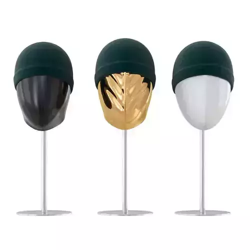 Three mannequin heads with hats 126