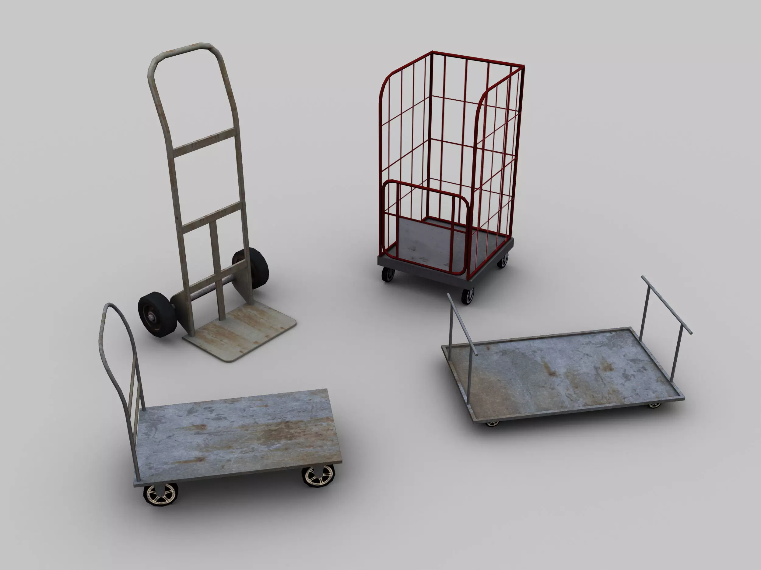 Trolley Cart Pack Low-poly 3D model_0