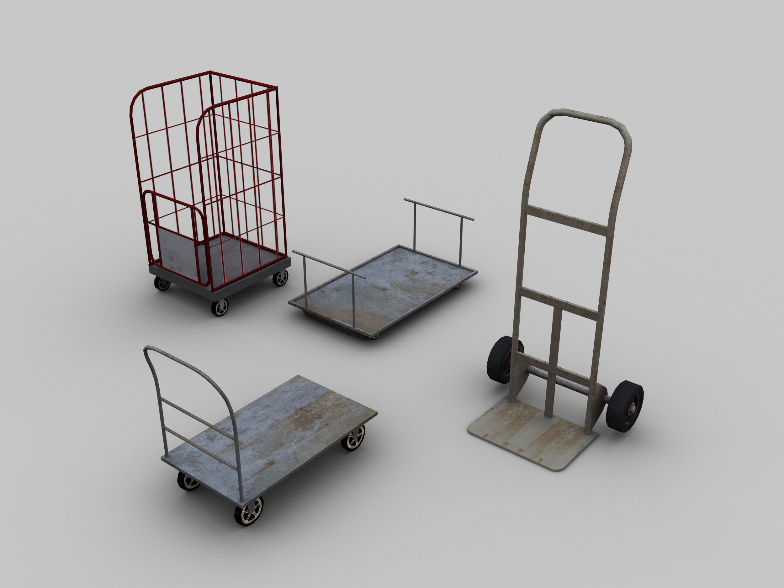 Trolley Cart Pack Low-poly 3D model_1