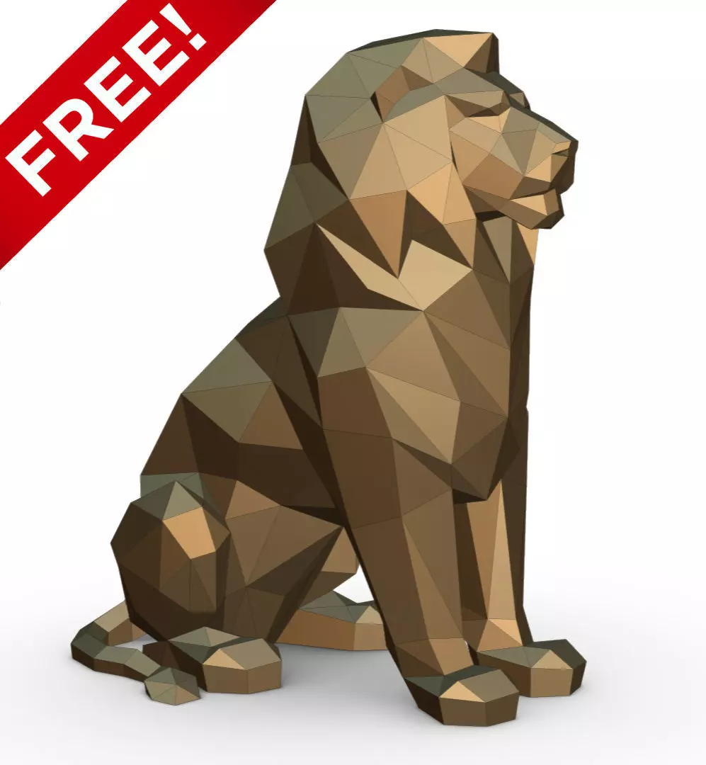 lion low poly golden Free 3D print model