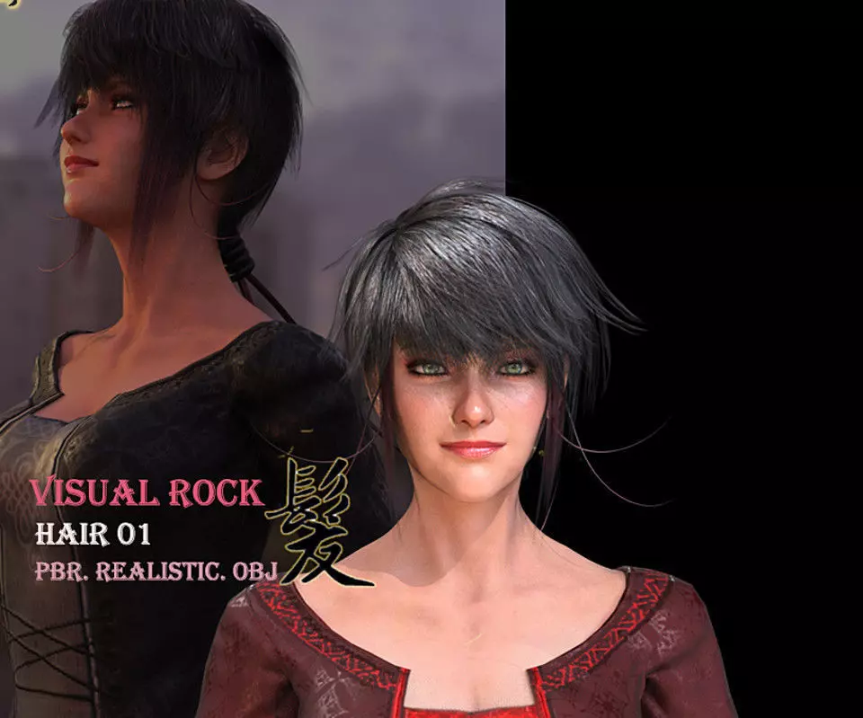 Visual Rock - Hairstyle01 Low-poly 3D model_0