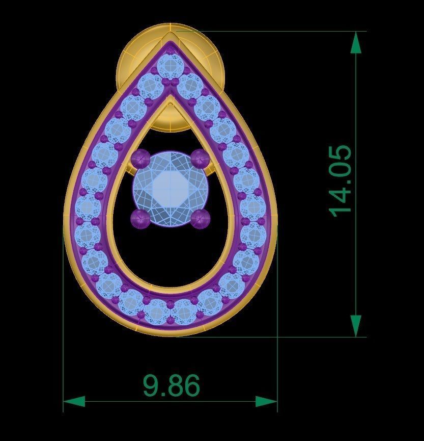 Diamond earrings for woman 3D print model_4