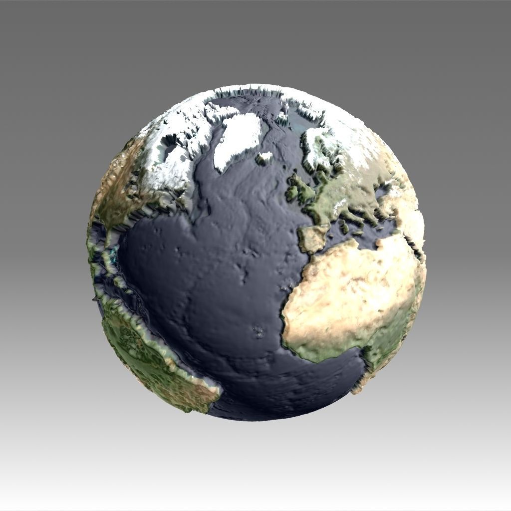 World map 3D - relief topographic 1in100000000 3D print model_21