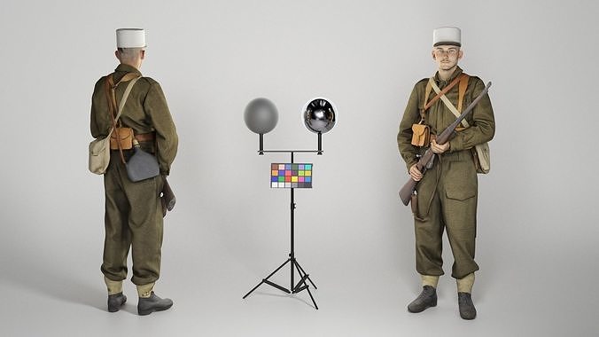 French infantryman with gun 268 Low-poly 3D model