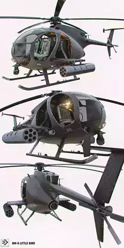 MH-6 Little Bird And  MH 6J  Helicopter Low-poly 3D model