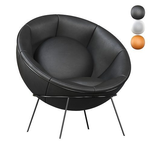 BARDIS BOWL CHAIR BLACK LEATHER 3D model
