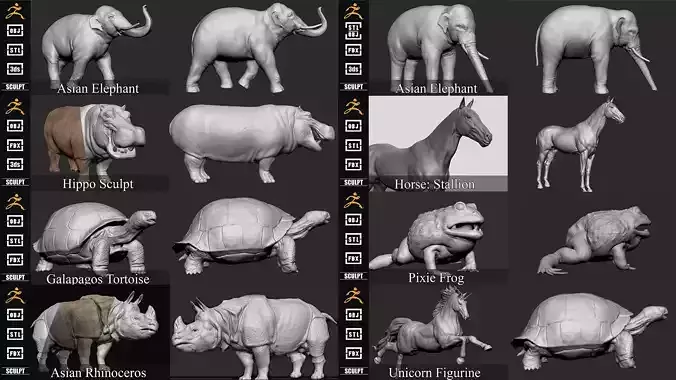 Animals Sculpt 3D Model Collection