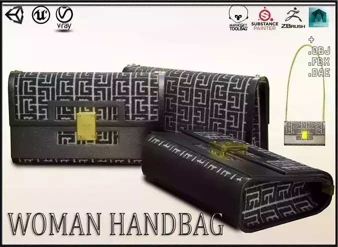 Woman Handbag Balmain Low-poly 3D model