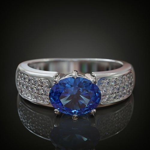 Engagement ring oval cut sapphire diamonds 3D print model