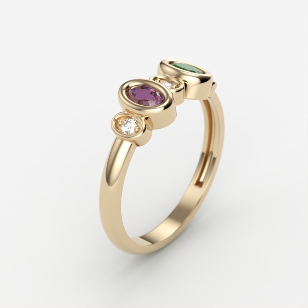 Women ring with gems 3dm stl 3D print model_4