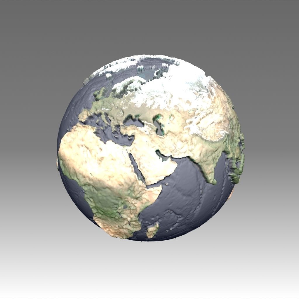 World map 3D - relief topographic 1in50000000 3D print model_1