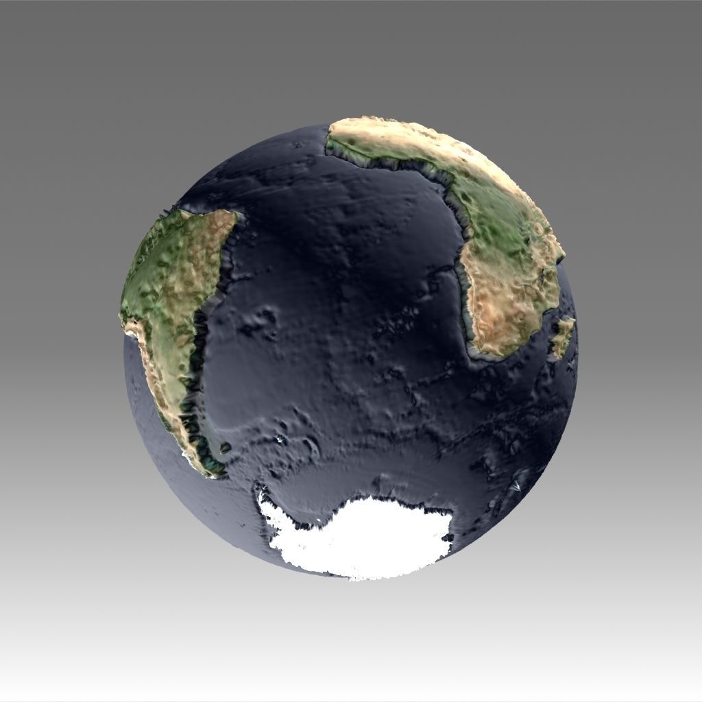 World map 3D - relief topographic 1in50000000 3D print model_7