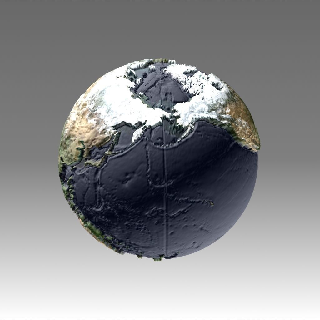 World map 3D - relief topographic 1in50000000 3D print model_5