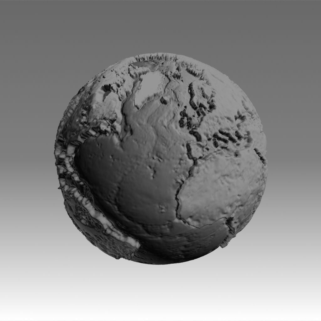 World map 3D - relief topographic 1in50000000 3D print model_8