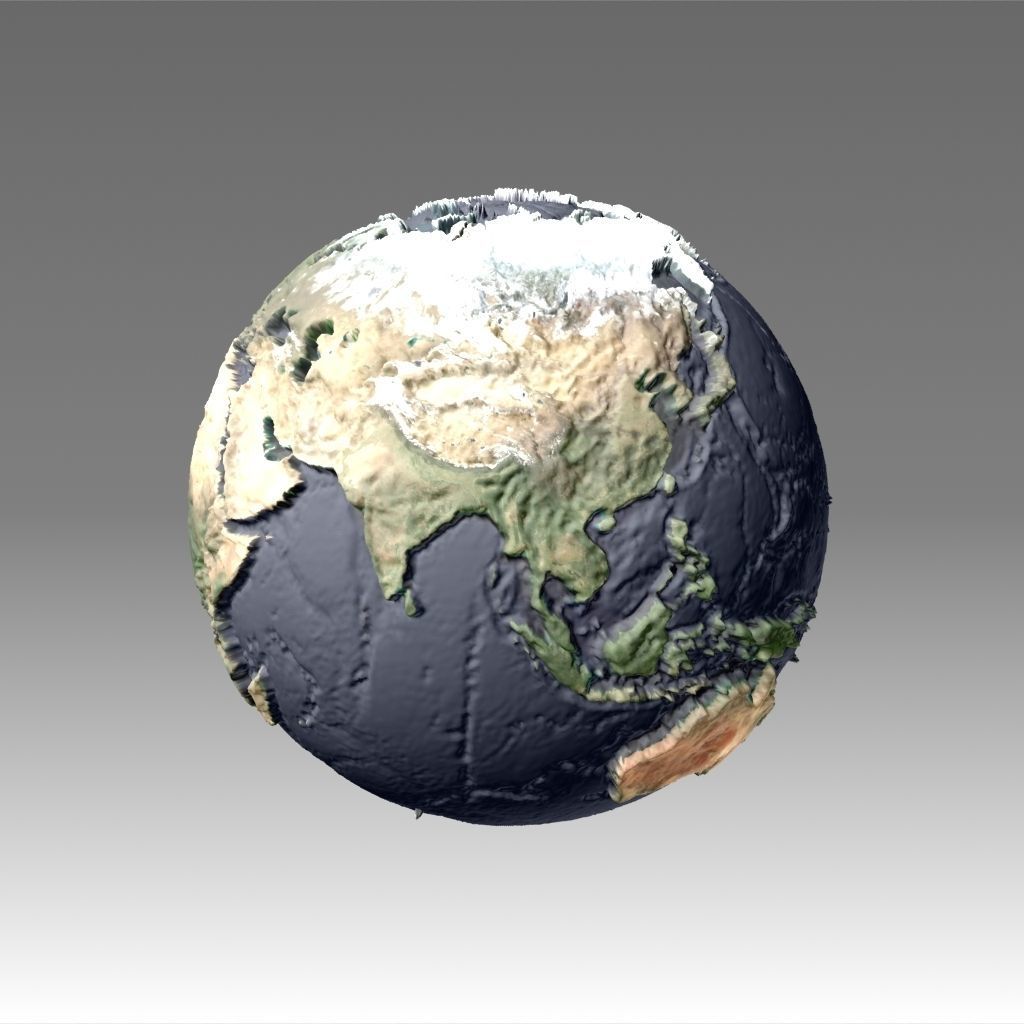 World map 3D - relief topographic 1in50000000 3D print model_3