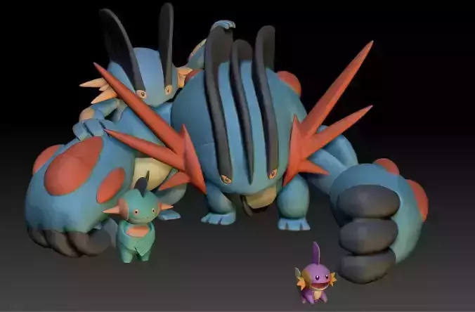 Pokemon Mudkip Marshtomp Swampert Mega Evolution 3D print model