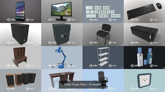 Office Props Pack 3D Model Collection