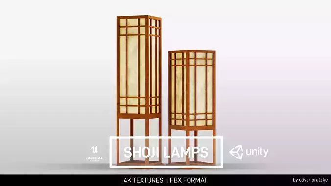 Japanese Shoji Lamps Low-poly 3D model
