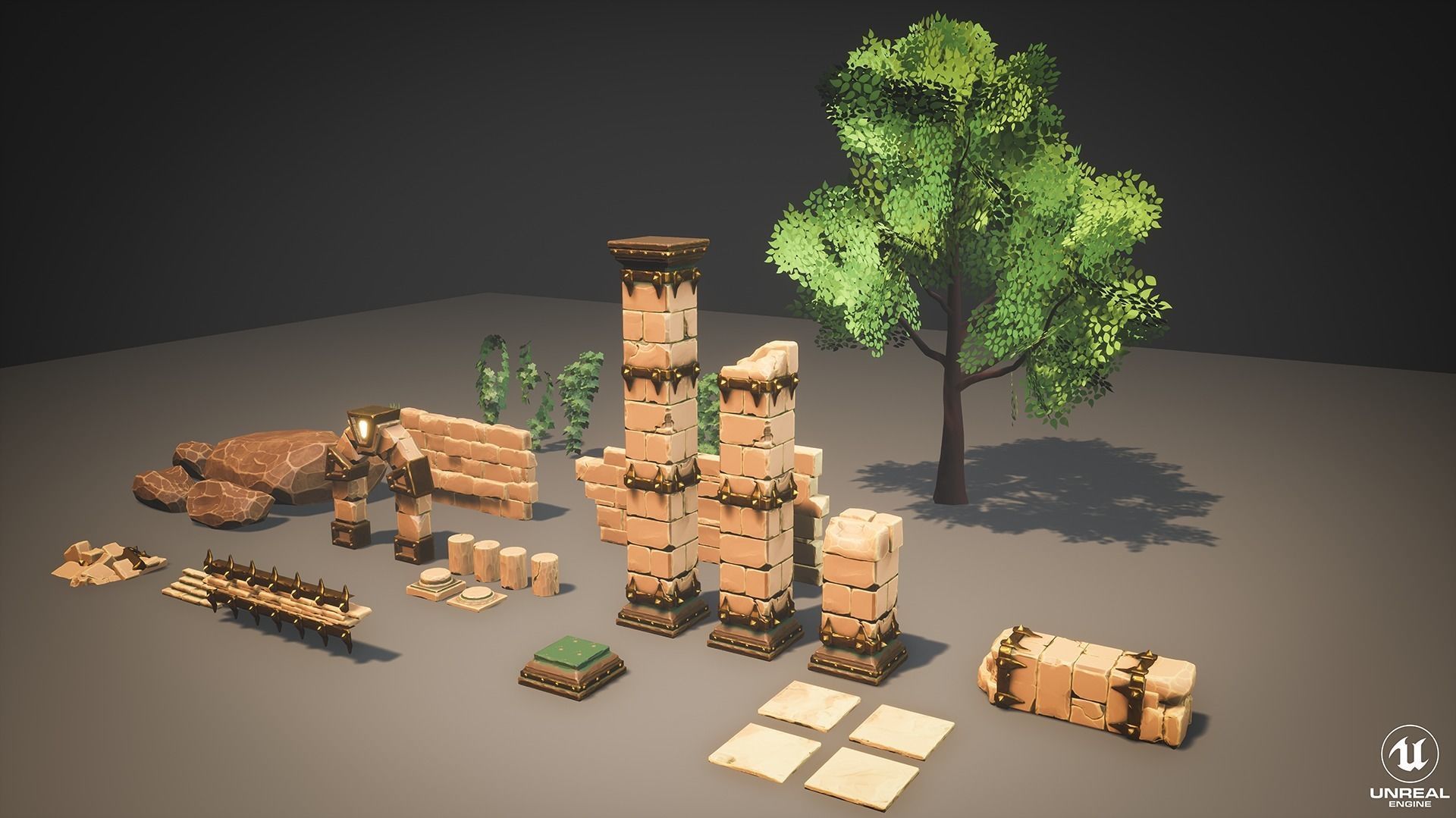 Stylized Modular Ruins Pack Low-poly 3D model_4