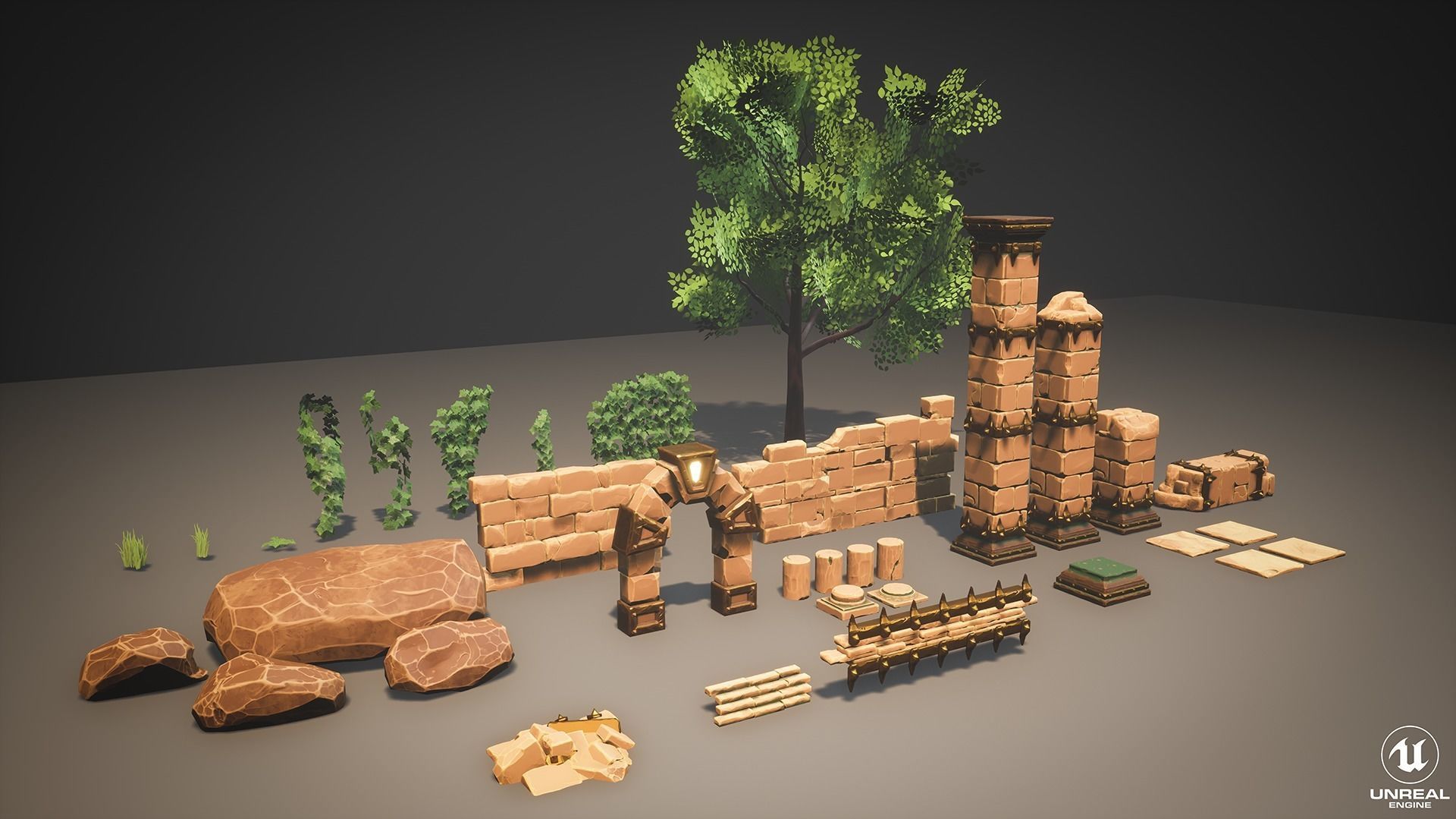 Stylized Modular Ruins Pack Low-poly 3D model_3