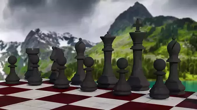 High Poly Chess Set 3D Model in mountains 3D print model