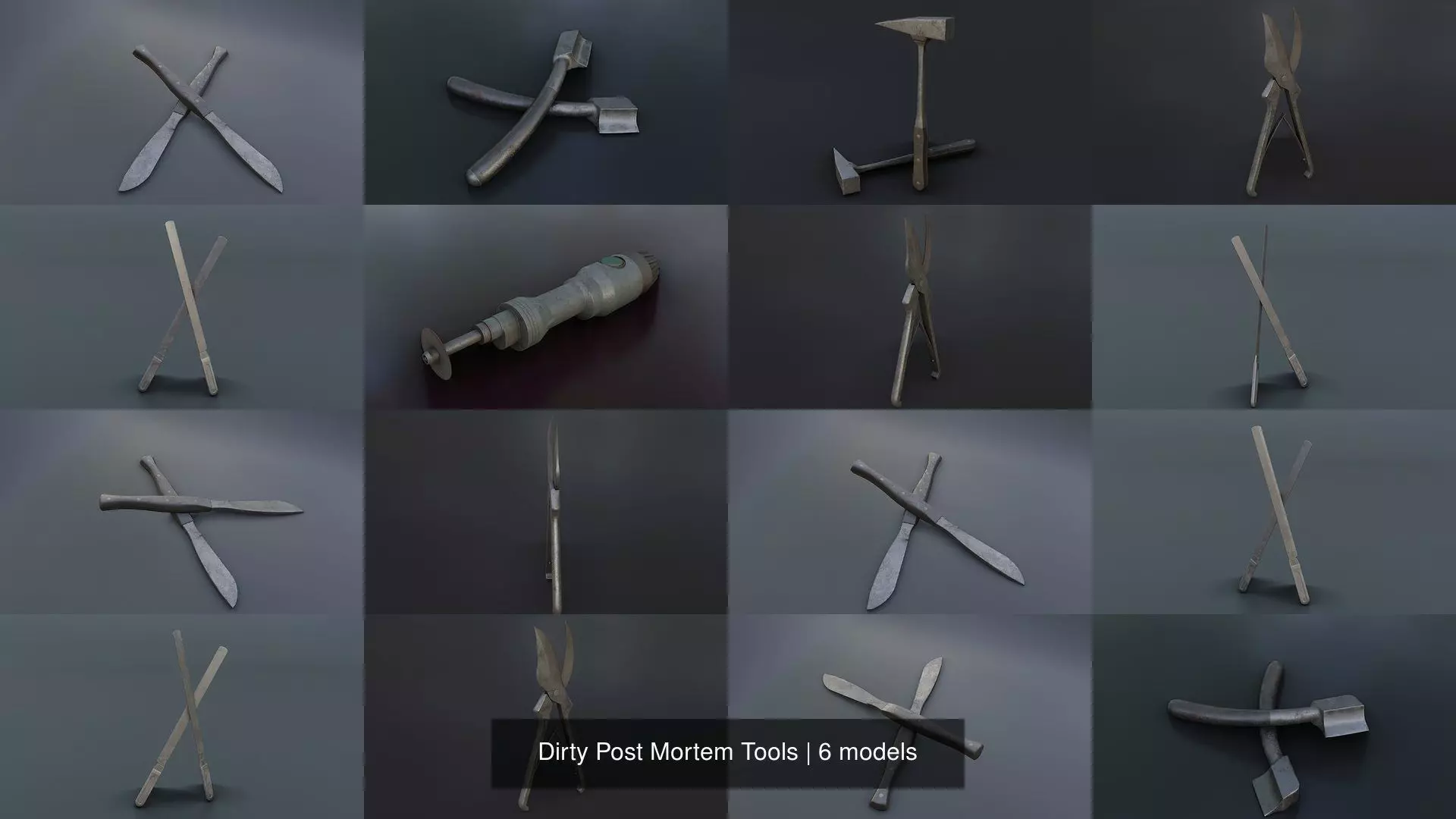 Dirty Post Mortem Tools 3D Model Collection_0