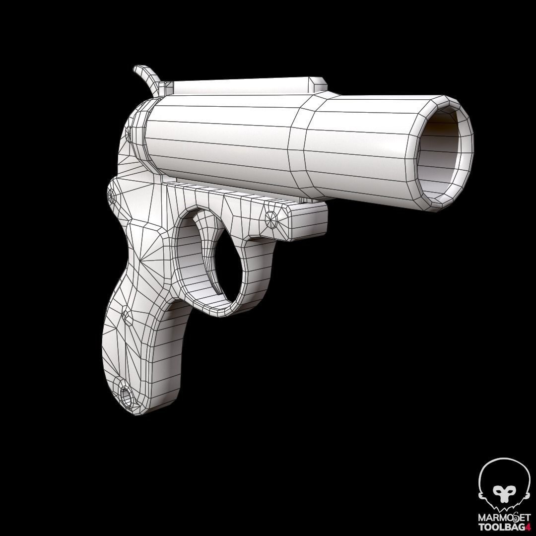 Game Ready Flare gun Low-poly 3D model_7